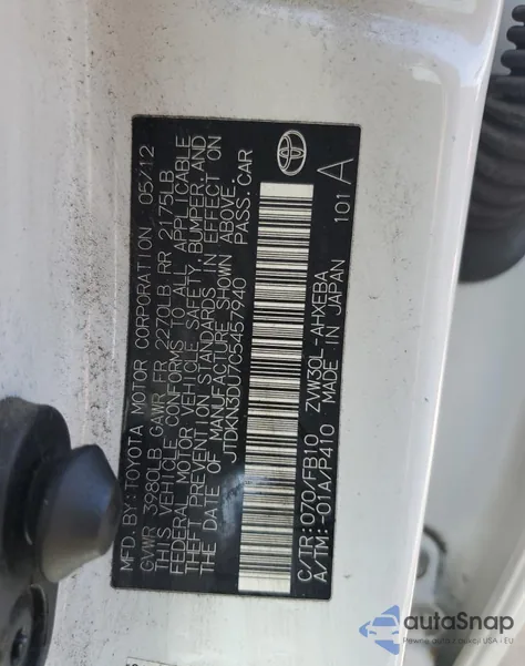 2012 Toyota Prius from USA, damaged, VIN JTDKN3DU7C5457940